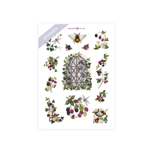 Printable Sticker: Berries & Vines