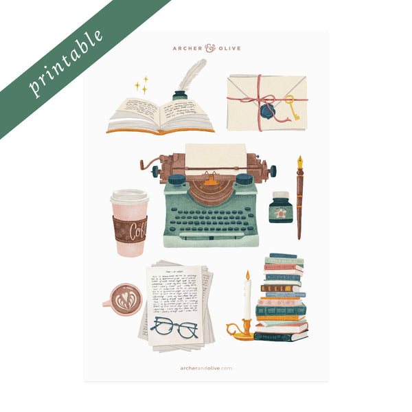 Vintage Typewriter Printable Stickers