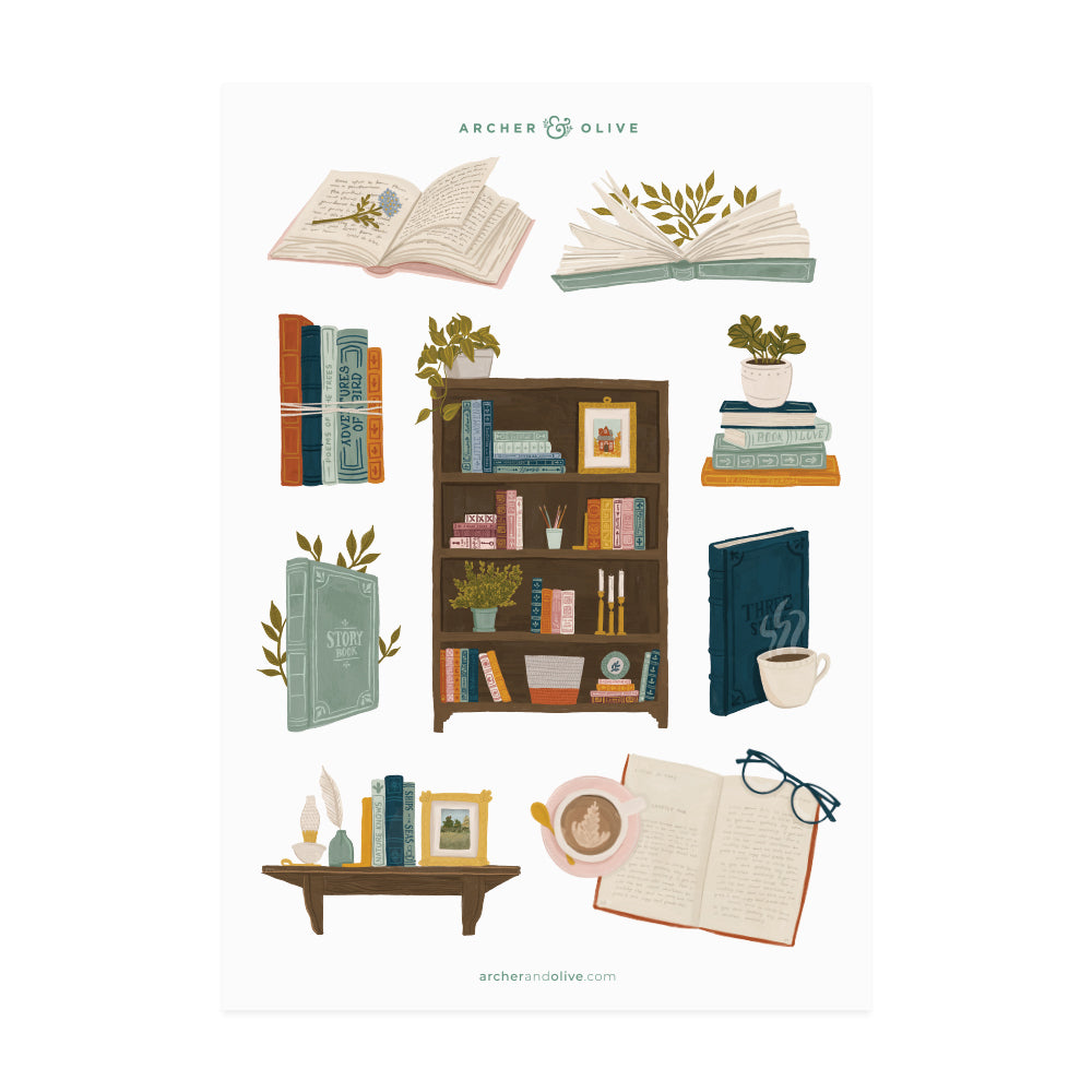 Books & Flowers Printable Stickers
