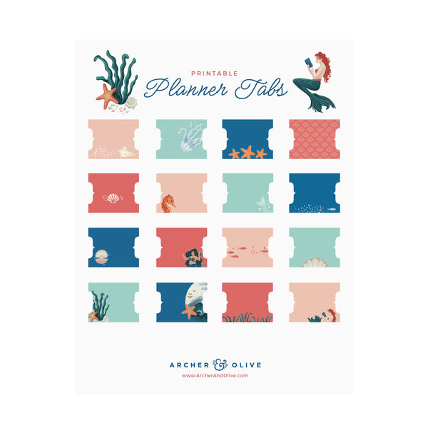 Vintage Mermaid Printable Planner Tabs