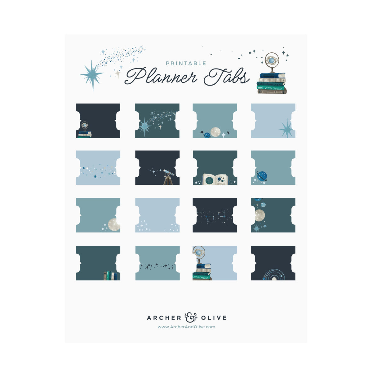 Meteor Shower Printable Planner Tabs